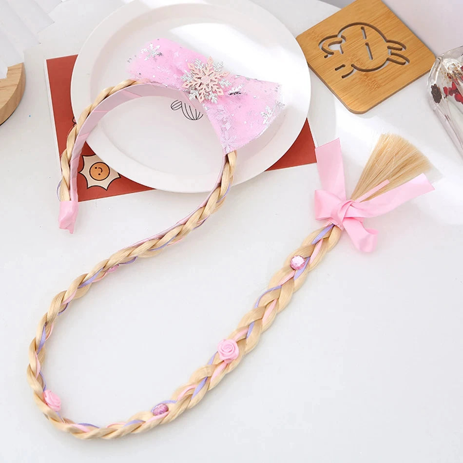 Girls Elsa Cosplay Headband - Snowflake Crown & Braid Hair Accessory, Princess Bow Hair Ornament