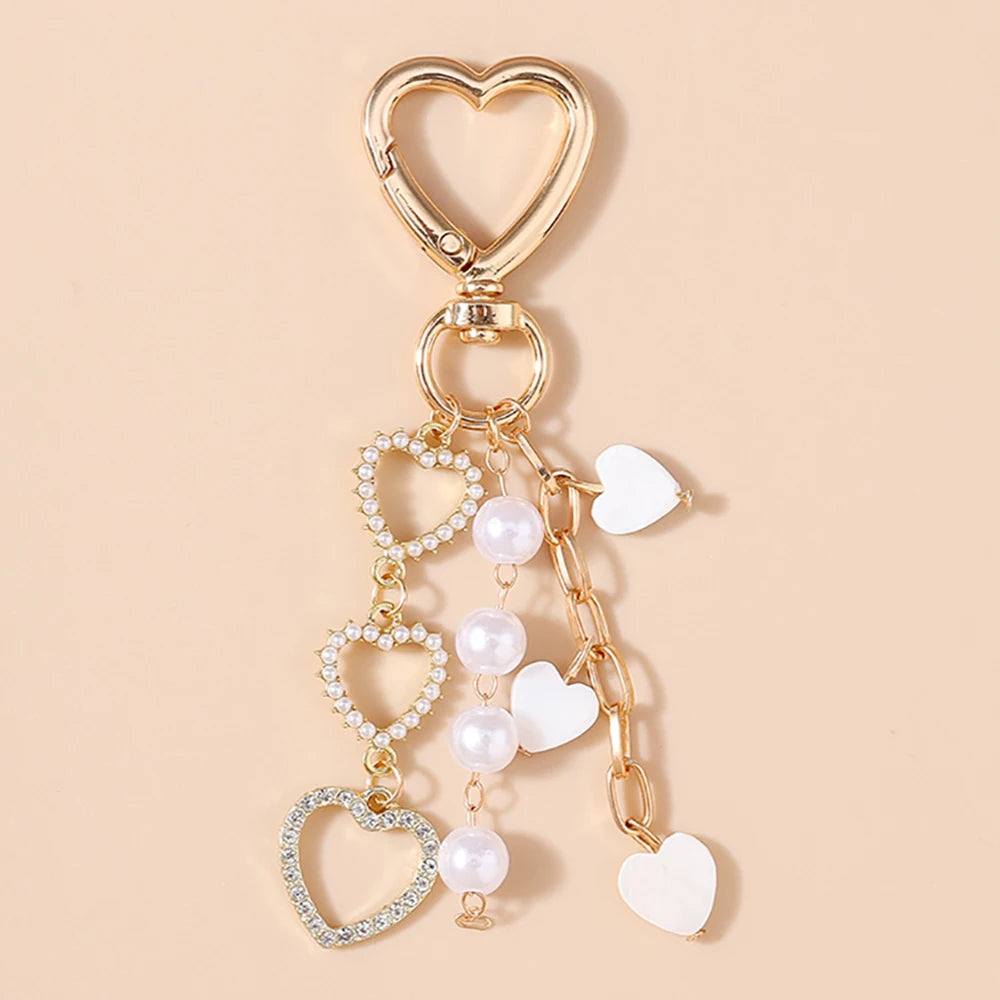 Cute Bowknot Heart Keychain - Crystal Pearl Pendant Charm for Women, Girls & Handbag Decoration
