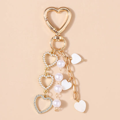 Cute Bowknot Heart Keychain - Crystal Pearl Pendant Charm for Women, Girls & Handbag Decoration