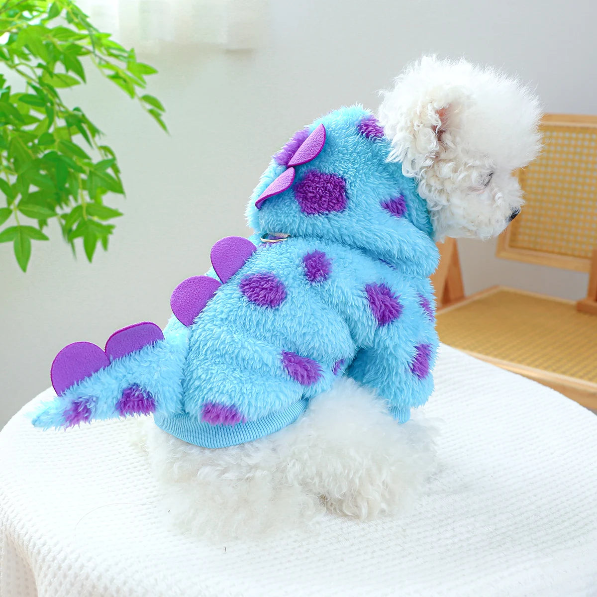 Pet Hooded Coat: Warm Blue Dinosaur Jacket for Small-Medium Dogs - Autumn/Winter Thickened Clothing with Drawstring Buckle