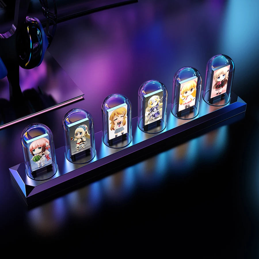 RGB Nixie Tube Clock - LED Glowing IPS Color Screen, DIY Analog Digital Night Light for Gaming Desktop & Home Decoration