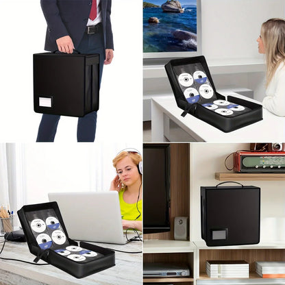 Large Capacity DVD Organizer Case - Fireproof & Waterproof CD Storage Bag with Zipper and Carry Handle