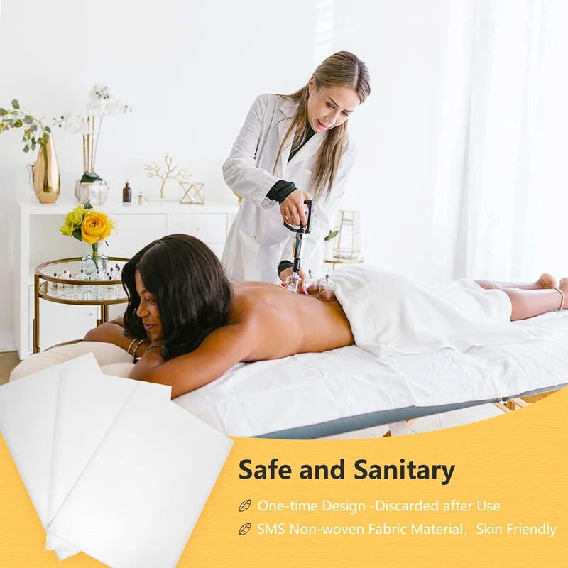 100pcs Disposable White Salon & Massage Table Covers – Breathable Non-Woven Spa & Tattoo Bedsheets