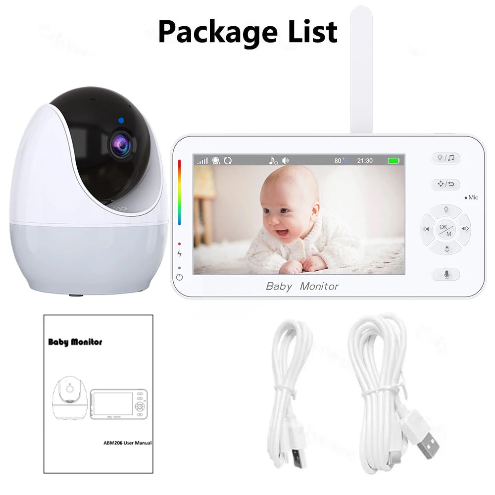 WiFi 1080P Baby Monitor with 4.3" Display & App Control – Night Vision PTZ Camera, 2-Way Audio, Lullabies, Feeding Reminder & Night Light Nanny Cam