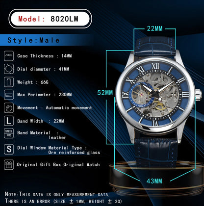 LONGLUX Rome Automatic Mechanical Waterproof Men’s Watch – Hollow Dial Leather Wristwatch Gift
