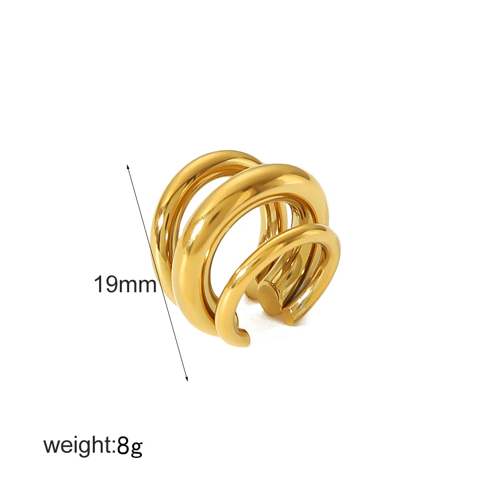 18K Gold Stainless Steel Multilayer Ear Clip – Waterproof Fashionable Women’s Jewelry Gift