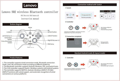 Lenovo S02 Wireless Bluetooth RGB Controller - Multi-Function Gamepad for Nintendo Switch OLED, Switch Lite, PC & Mobile