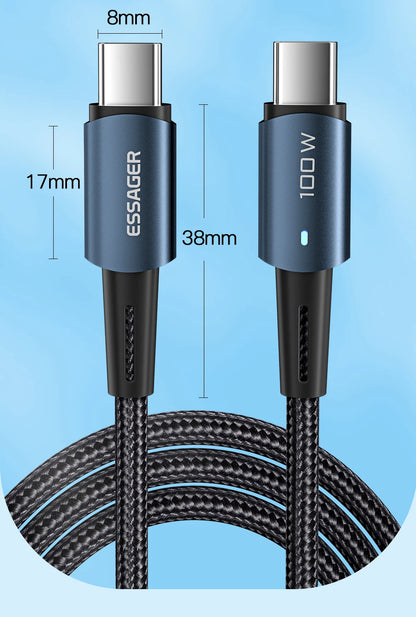 Essager USB-C Cable 100W PD QC 4.0 – Fast Charging Type-C Cable for MacBook Pro, Samsung, Xiaomi