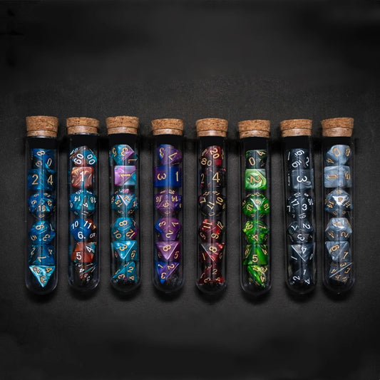 7Pcs Transparent RPG Dice Set - Polyhedral D&D COC Dice with Fantasy Potion Flask for Tabletop Games