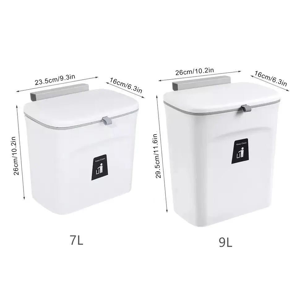 JYPS 7/9L Large Capacity Hanging Trash Can - Wall Mounted Kitchen Recycling Bin with Lid, Ideal for Bathroom and Kitchen Use