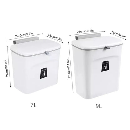 JYPS 7/9L Large Capacity Hanging Trash Can - Wall Mounted Kitchen Recycling Bin with Lid, Ideal for Bathroom and Kitchen Use