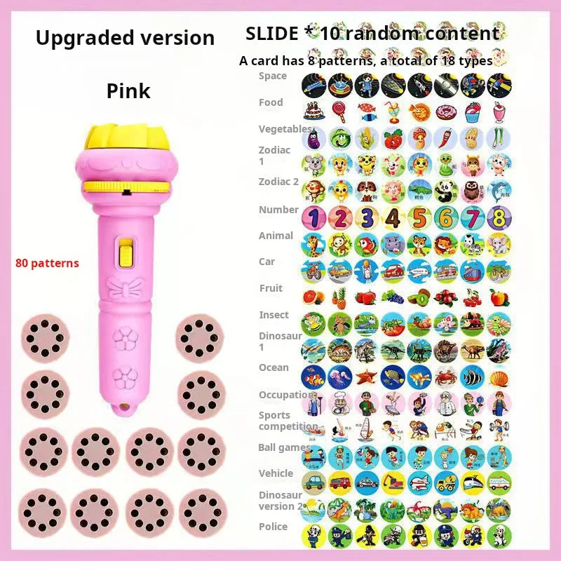 80-Pattern LED Projection Flashlight for Kids - Animal Story Projector and Early Learning Puzzle Toy for Bedtime Education