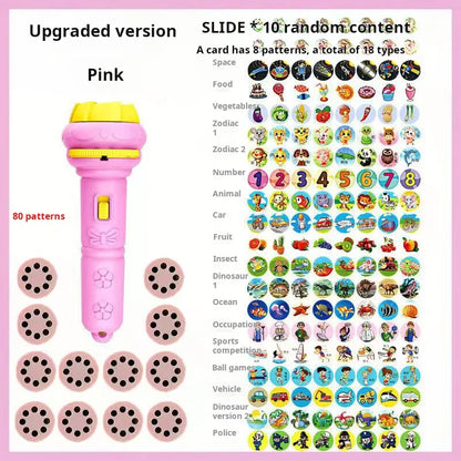 80-Pattern LED Projection Flashlight for Kids - Animal Story Projector and Early Learning Puzzle Toy for Bedtime Education