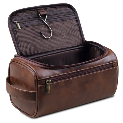 Men’s PU Leather Vintage Luxury Toiletry Bag – Travel Hanging Cosmetic Makeup Organizer Case, Business Wash Bag Storage Pouch
