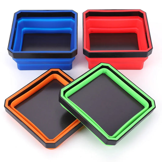 5-Inch Collapsible Magnetic Screw Tray - Silicone Tool Parts Storage Bowl for Plumbers, Carpenters & Mechanics