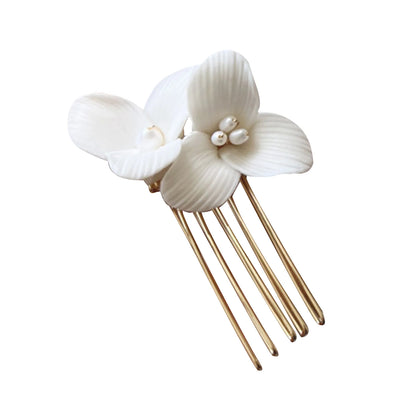 Mini White Ceramic Flower Hair Combs – Simple Pearl Side Clips, Elegant Wedding Hairpins, Bride Headdress for Women