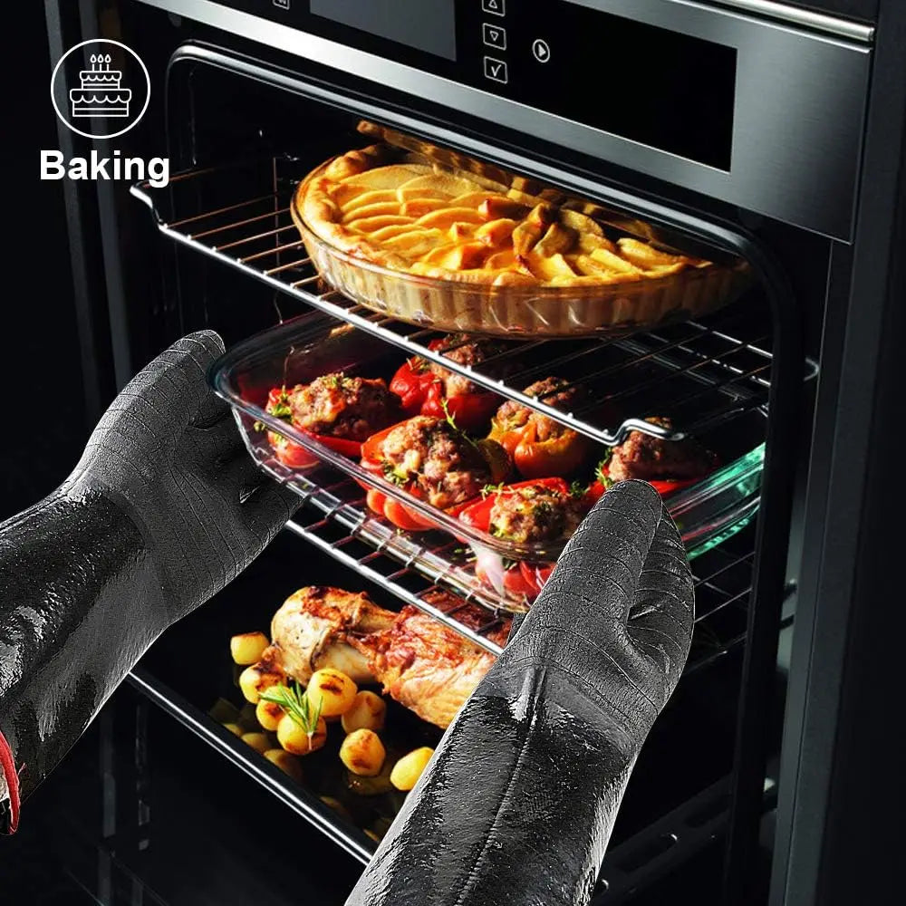 Heat Resistant BBQ Gloves - Waterproof Long Sleeve Fireproof Grill, Oven, Fryer & Smoker Gloves