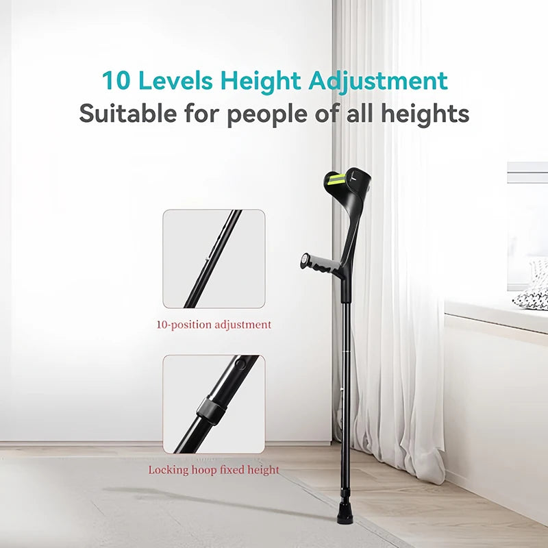Lightweight Adjustable Aluminum Forearm Crutches for Adults — Foldable Elbow Crutch with Cuff for Walking