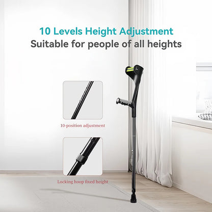 Lightweight Adjustable Aluminum Forearm Crutches for Adults — Foldable Elbow Crutch with Cuff for Walking