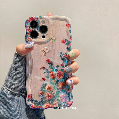 Laser Blue Light Flowers Phone Case for iPhone 11 to 14 Pro Max – Luxury Shockproof TPU Soft Silicone Cover