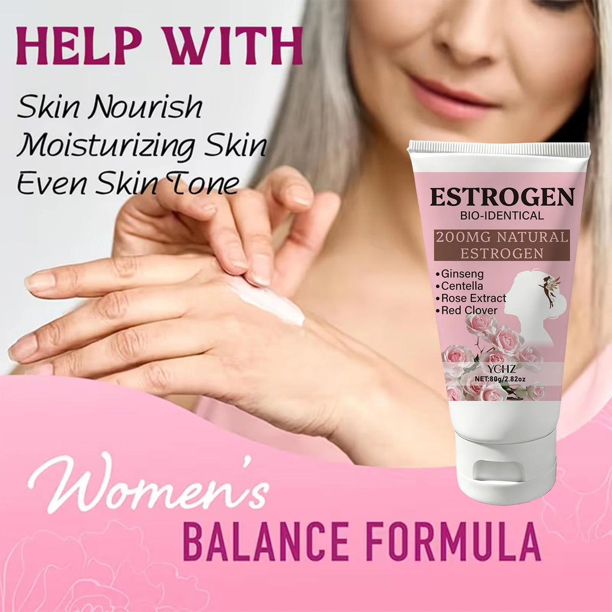 Women's Ginseng & Rose Moisturizing Cream - Centella Asiatica Skin-Nourishing Body Care Lotion