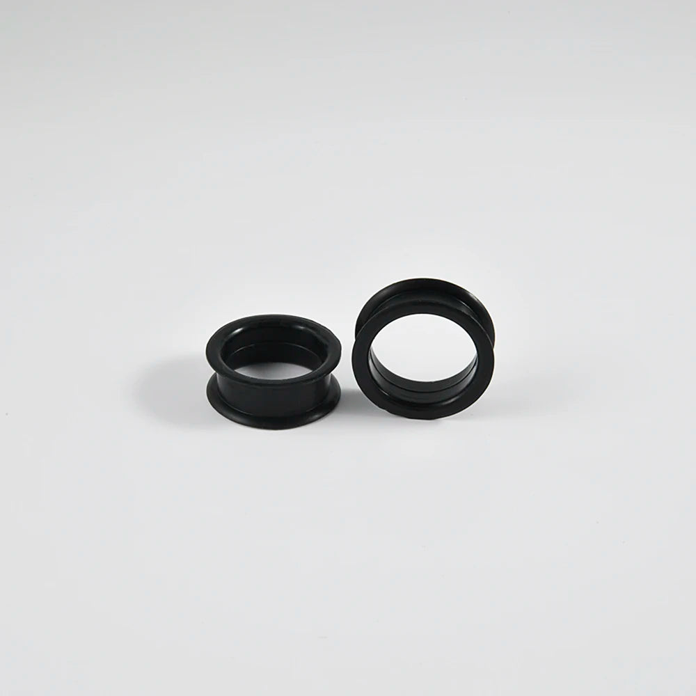 Pair of Supersize Black Silicone Double Flared Ear Tunnel Plugs — Flesh Gauge Expander Stretchers for Piercing