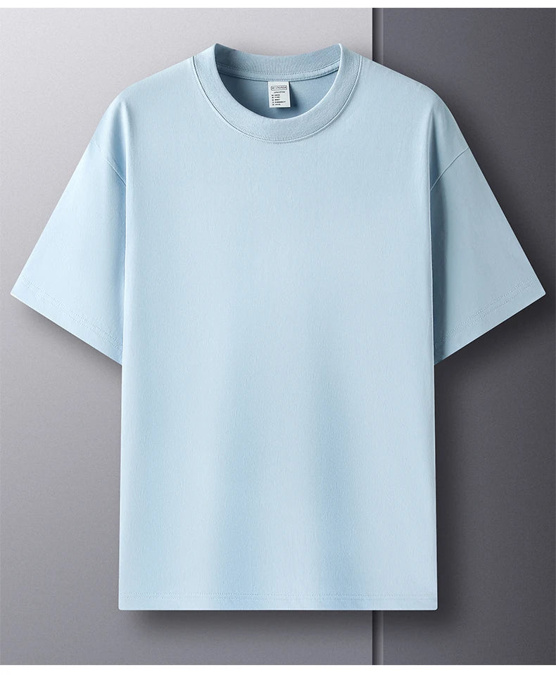 100% Pure Cotton Men’s Summer T-Shirt – High-End Short Sleeve Round Neck Breathable Fashion Top
