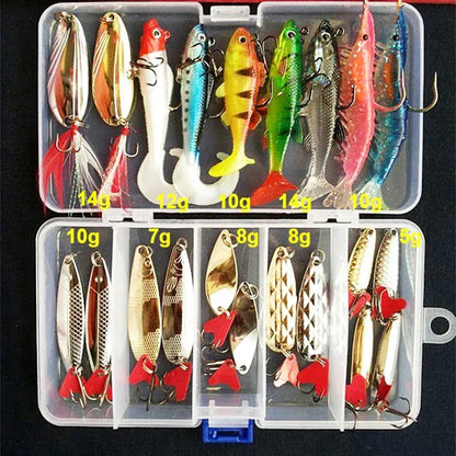 Fishing Lures Set for Freshwater & Saltwater – Hard Wobblers, Metal Jig Spoons & Soft Silicone Baits Fishing Tackle Kit