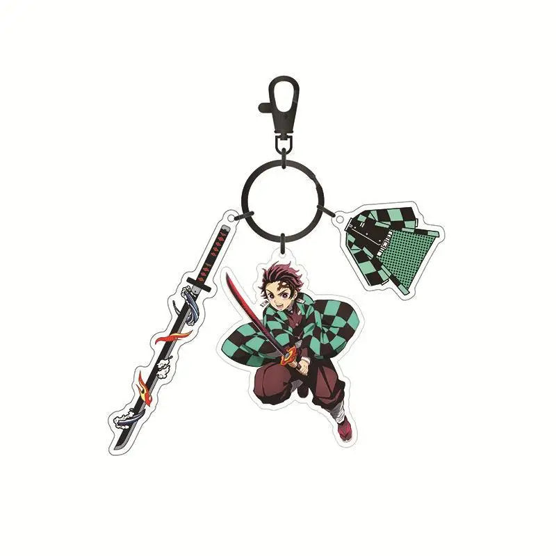Anime Demon Slayer Acrylic Keychain – Tanjiro & Nezuko Kamado Cartoon Schoolbag Pendant Character Charm Kids Gift Accessories