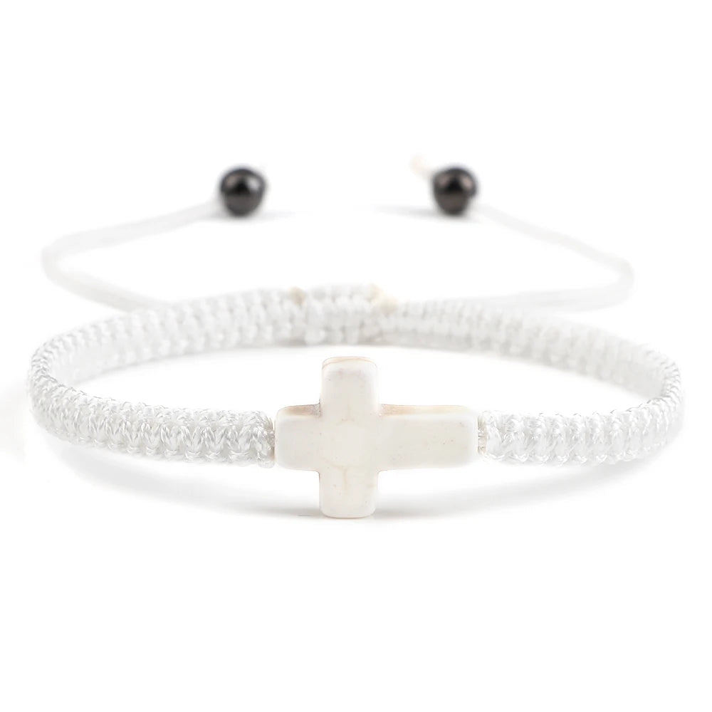 Hand Woven Jesus Cross Bracelet - Red & Black Braided Thread Lucky Couple Jewelry Gift for Men & Women