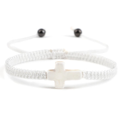 Hand Woven Jesus Cross Bracelet - Red & Black Braided Thread Lucky Couple Jewelry Gift for Men & Women