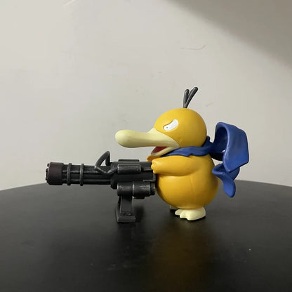 Pokemon Series Psyduck Gatling Gun Figure — Cute Duck Anime Figurine Collectible Toy, Creative Model Gift for Birthdays