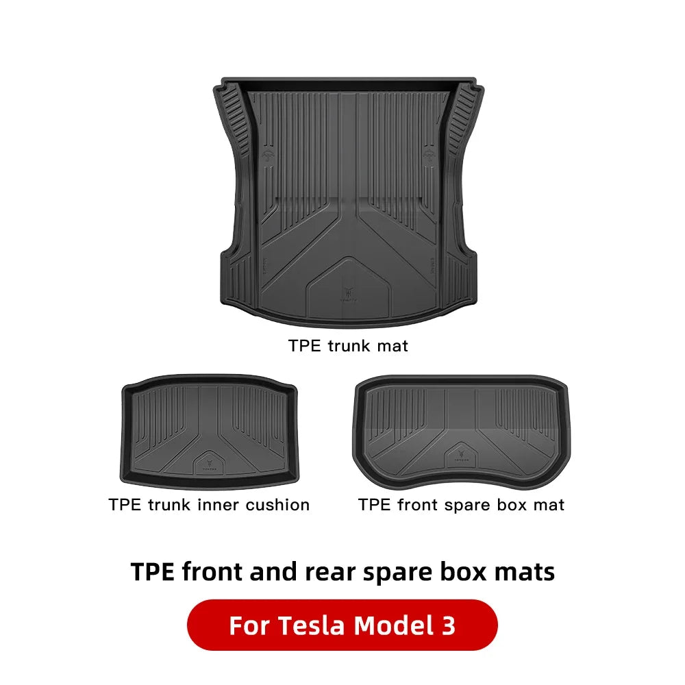 YZ Floor Mats for Tesla Model 3/Y 2021-2023 — Waterproof, Non-Slip TPE Car Accessories