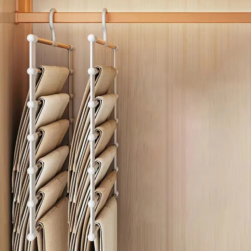 Multi-Layer Pants Hanger - Space-Saving Foldable Closet Organizer with Non-Slip Clips