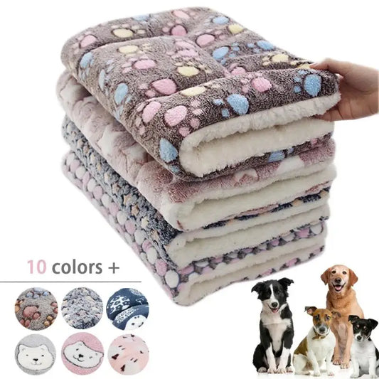 Warm Fleece Pet Sleeping Mat - Soft Thickened Bear Pattern Dog & Cat Bed Blanket Washable Pad