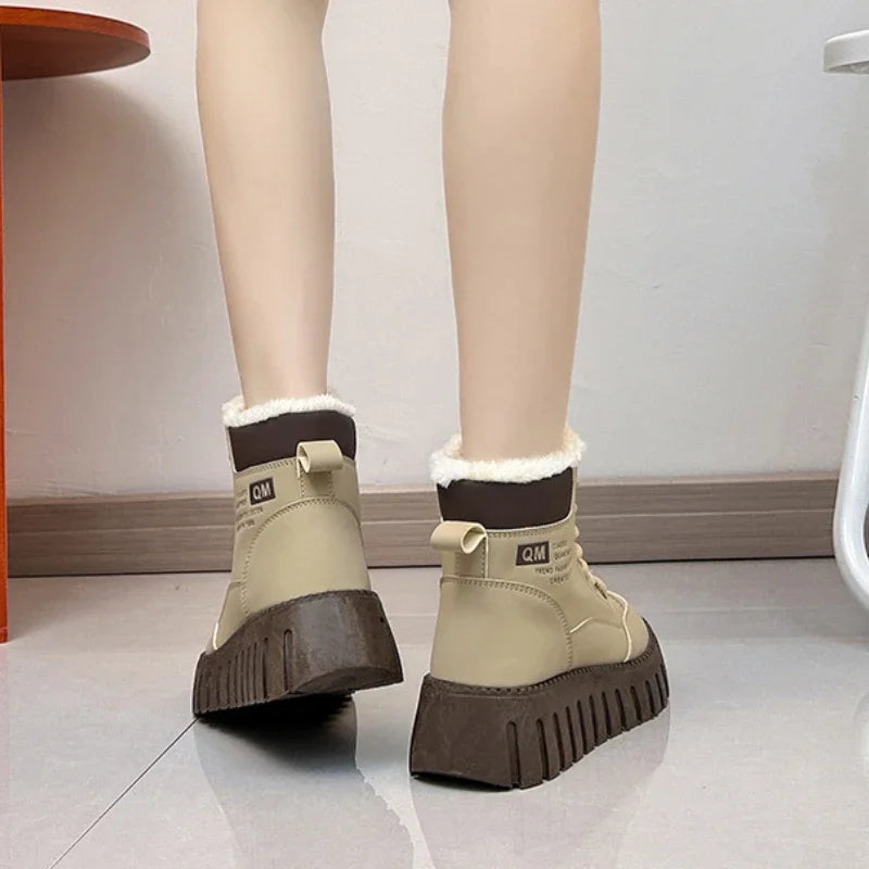 Women’s Platform Snow Boots 2024 – Casual Sports Skateboard Winter Shoes with Fur, Warm Ankle Sneakers