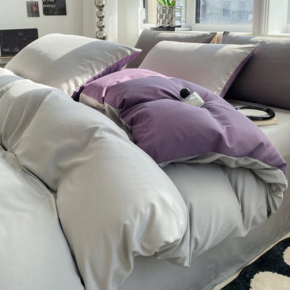 Washed Cotton Duvet Cover Set - Solid Color Soft Bedding Collection with Pillowcases Comforter Cover 220x240cm