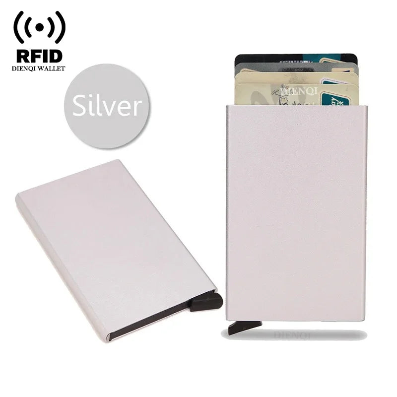 RFID Credit Card Holder Metal Slim Wallet for Men & Women, Pop-Up Minimalist Small Black Purse, Mini Wallet