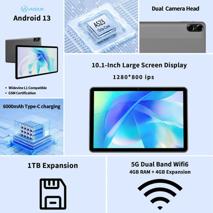 PRITOM TOUCH 10 Plus 10-Inch Android 13 Tablet – 8GB RAM, 64GB Storage (1TB Expandable), WiFi 6, BT5.0, Dual Box Speakers