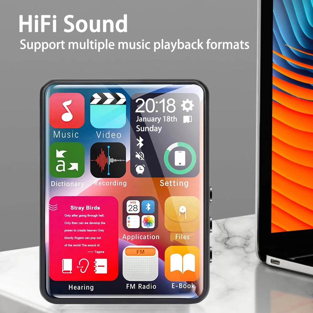 2.4-Inch Full-Screen MP3 Player – Mini MP4 Player with Bluetooth, 4-128GB Storage, Hi-Fi HD Lossless Recording, FM Radio