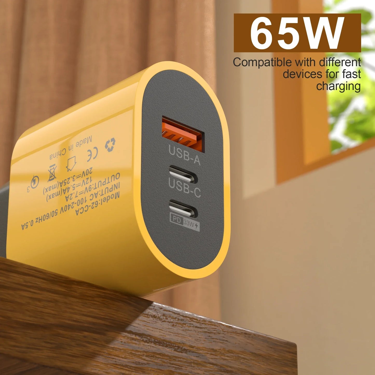 65W GaN Fast Charging USB Type C Wall Charger Adapter for iPhone and Samsung - PD QC3.0 Quick Charge
