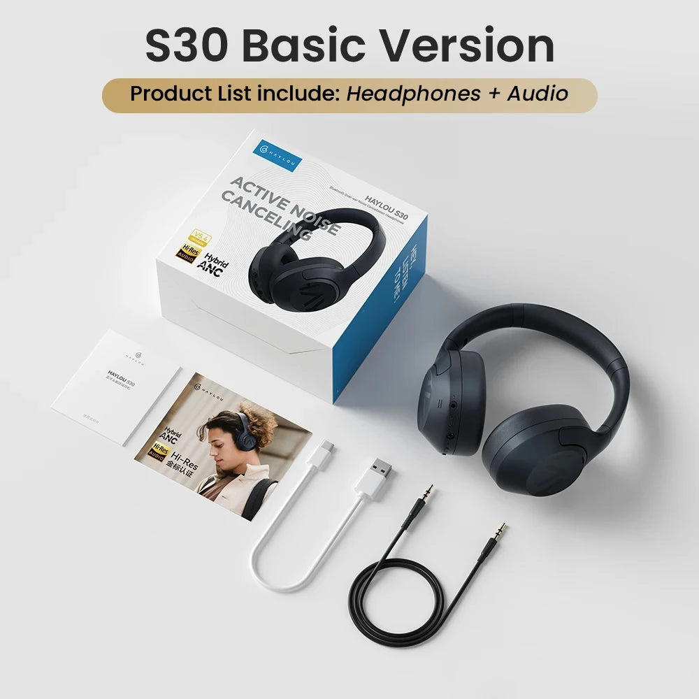 HAYLOU S30 Wireless Bluetooth 5.4 Headphones - 43dB Adaptive Noise Cancelling, 40mm Driver, 80H Playtime Earphones