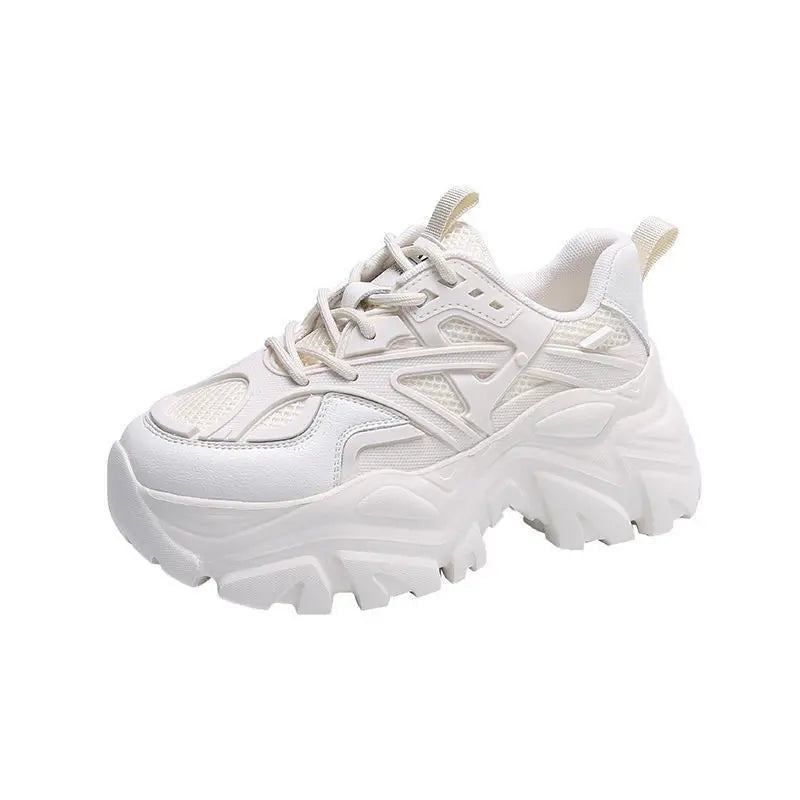 2024 Women's Fashion Platform Sport Shoes - Chunky Black Mesh Leather Casual Sneakers for Summer