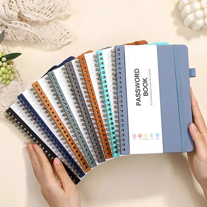 A6 Password Book with PP Coil – English Address & Password Organizer, Thick Horizontal Notebook for Office Use