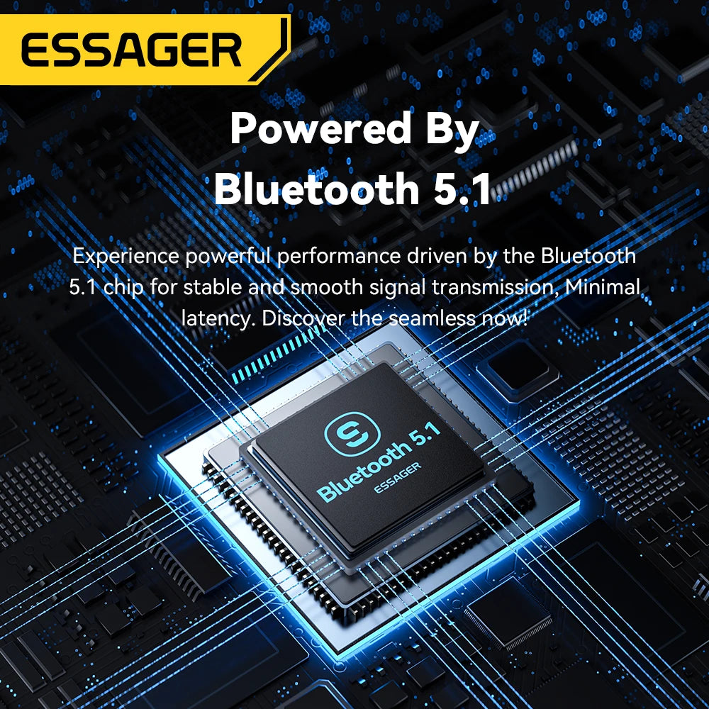 Essager 2 in 1 Bluetooth 5.1 Audio Receiver & Transmitter – Wireless 3.5mm AUX Stereo Adapter for Earphones, TV, & Car