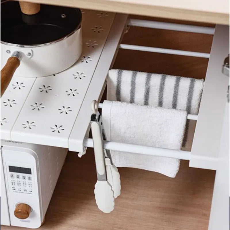 White Expandable Divider - Adjustable Clothing Closet Shelf for Wardrobe, Kitchen, and Bathroom Storage, Punch-free Shelf Dividers