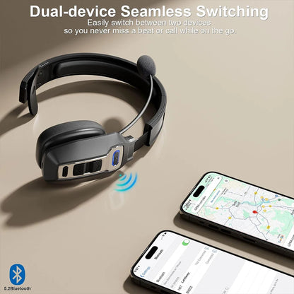 Bluetooth Trucker Headset with Microphone – Wireless On-Ear Headphones with AI Noise Cancelling & Mute Button