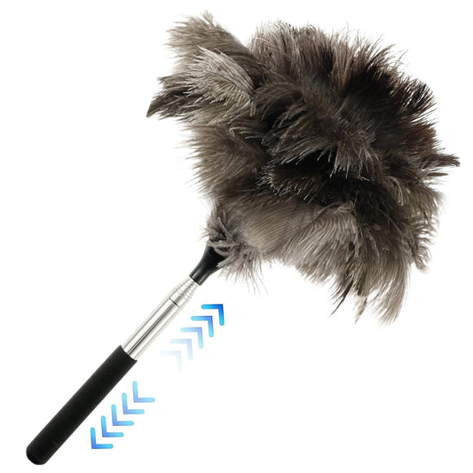 Extendable Ostrich Feather Duster – Long Stainless Steel Handle for Household Furniture Dust Cleaning