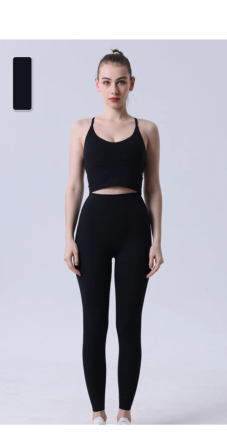 2-Piece Women’s Yoga Tracksuit – Athletic Pilates Fitness Set with Push-Up Sports Bra & Leggings for Gym Workout