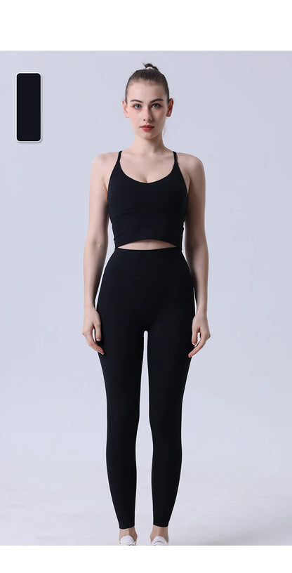 2-Piece Women’s Yoga Tracksuit – Athletic Pilates Fitness Set with Push-Up Sports Bra & Leggings for Gym Workout